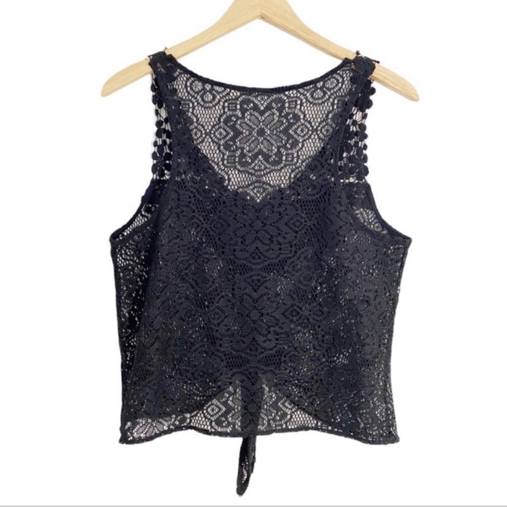 Kimchi Blue Urban Outfitters Black Lace Tie Front Cropped Top, Size Medium - Picture 2 of 9